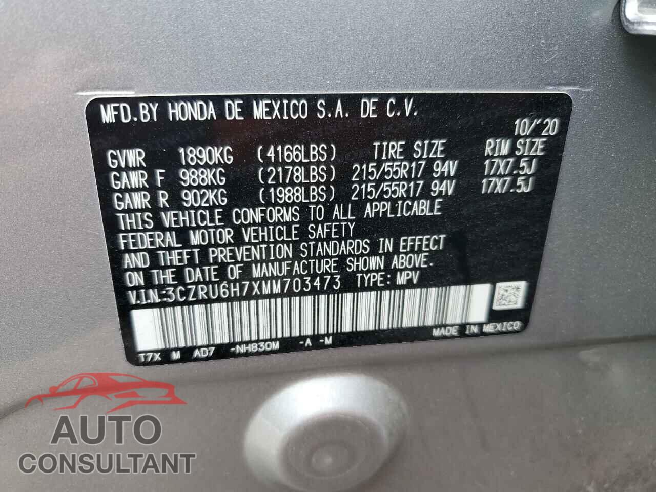 HONDA HR-V 2021 - 3CZRU6H7XMM703473
