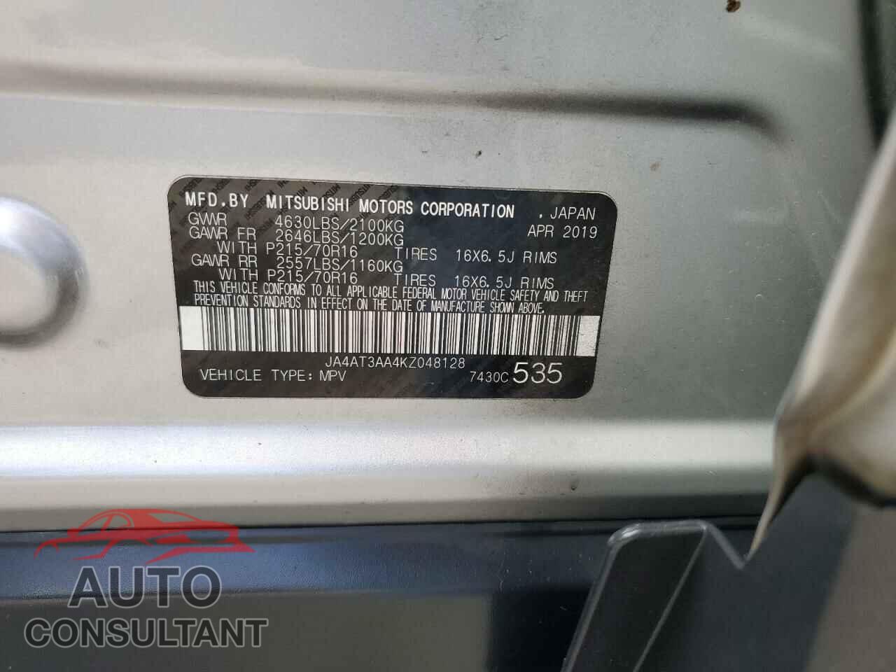 MITSUBISHI ECLIPSE 2019 - JA4AT3AA4KZ048128