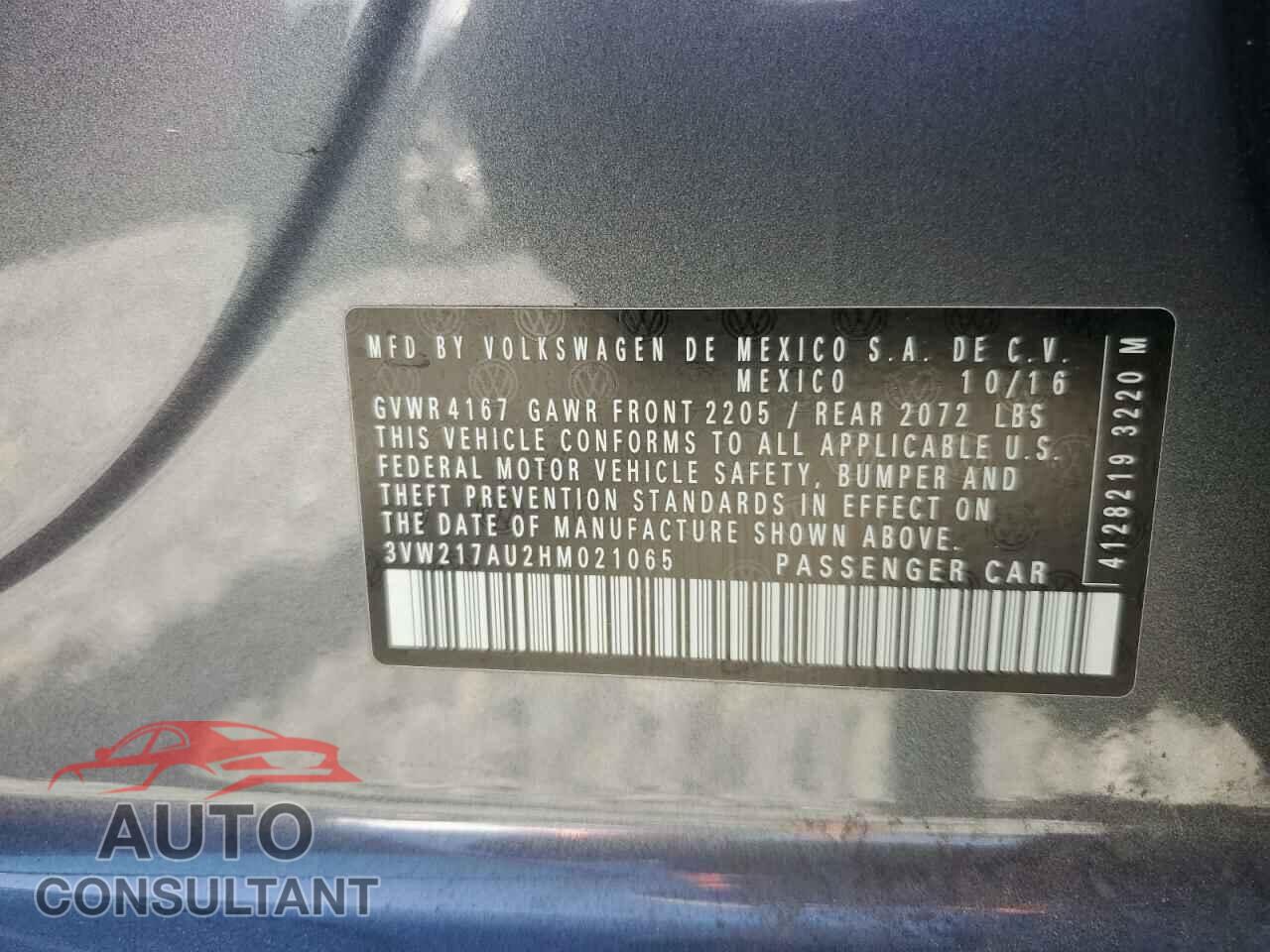 VOLKSWAGEN GOLF 2017 - 3VW217AU2HM021065