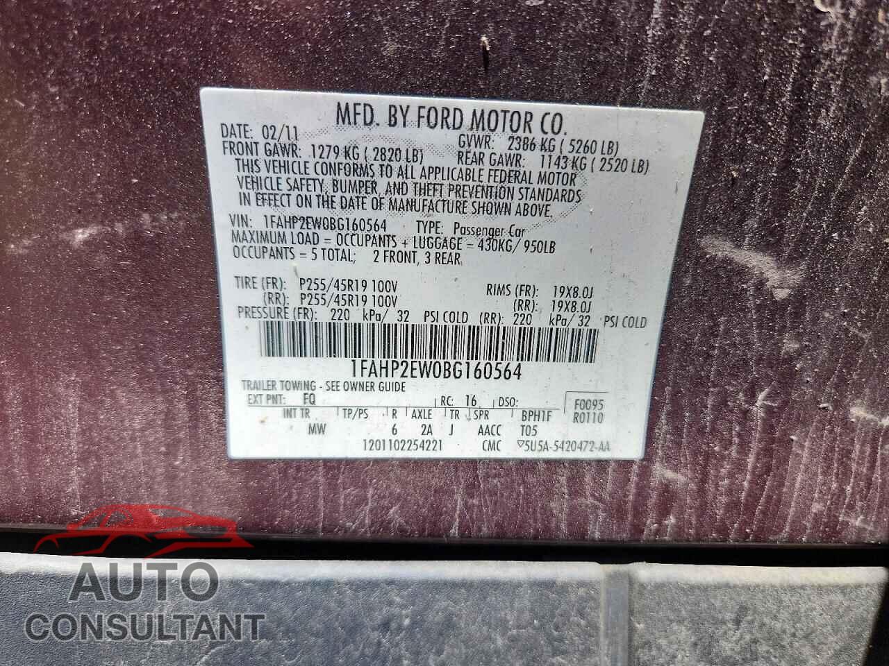 FORD TAURUS 2011 - 1FAHP2EW0BG160564