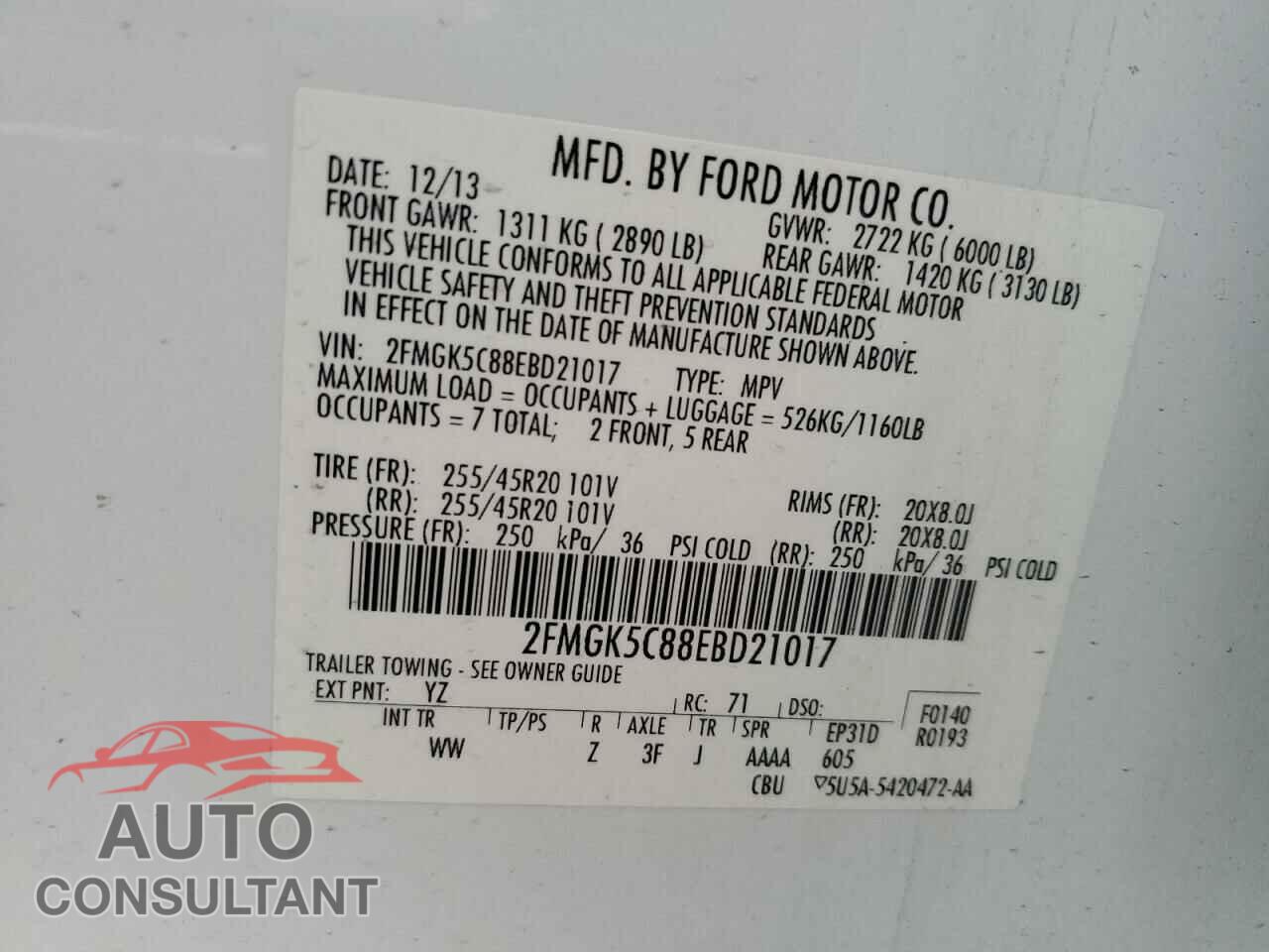 FORD FLEX 2014 - 2FMGK5C88EBD21017