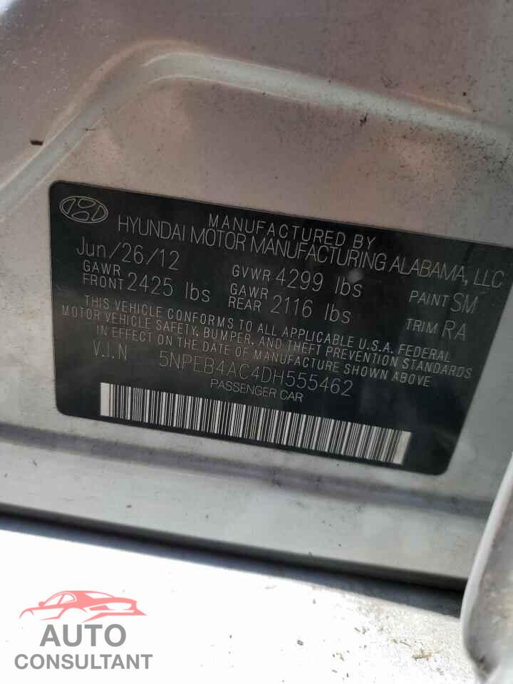HYUNDAI SONATA 2013 - 5NPEB4AC4DH555462