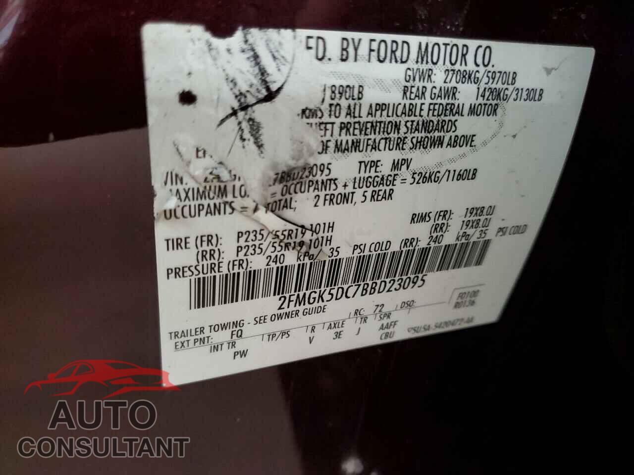 FORD FLEX 2011 - 2FMGK5DC7BBD23095