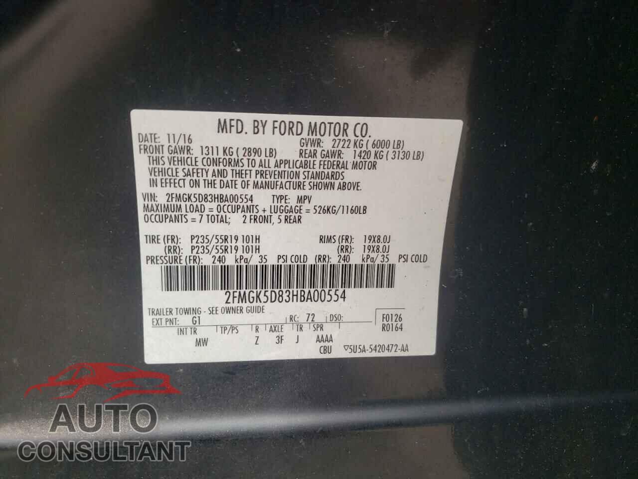 FORD FLEX 2017 - 2FMGK5D83HBA00554