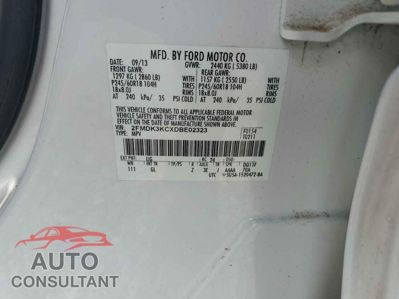 FORD EDGE 2013 - 2FMDK3KCXDBE02323