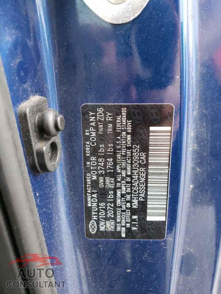 HYUNDAI VELOSTER 2017 - KMHTC6AD4HU309852