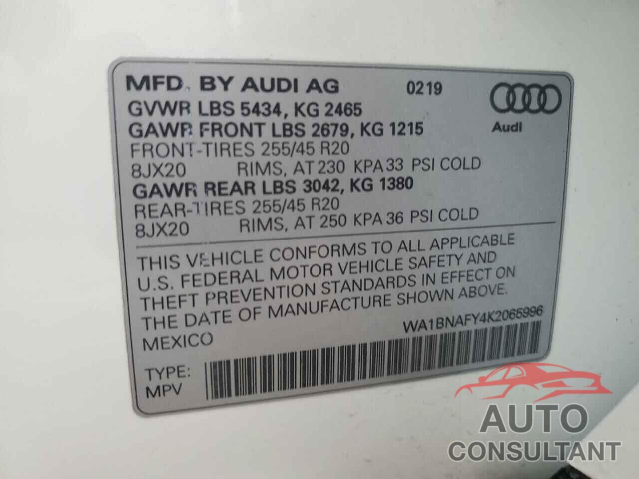 AUDI Q5 2019 - WA1BNAFY4K2065996