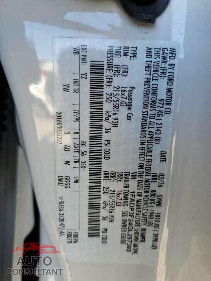 FORD FOCUS 2016 - 1FADP3F24GL297392