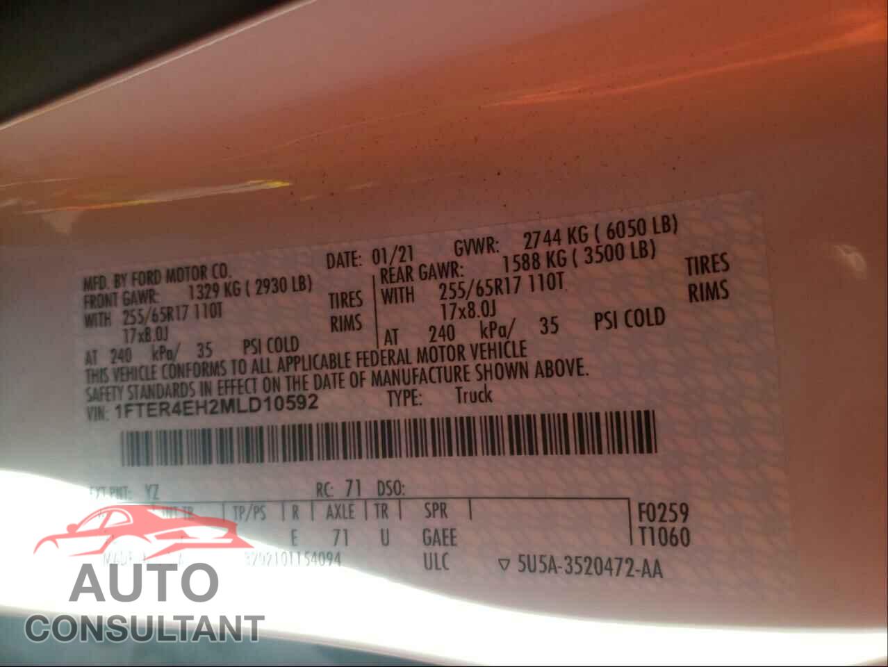 FORD RANGER 2021 - 1FTER4EH2MLD10592