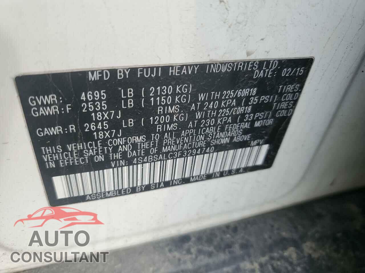 SUBARU OUTBACK 2015 - 4S4BSALC3F3294740