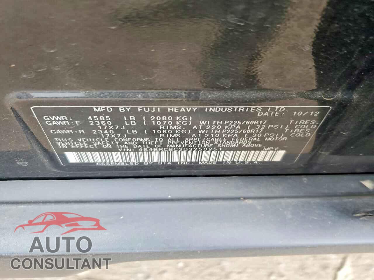 SUBARU OUTBACK 2013 - 4S4BRCBC2D3250251