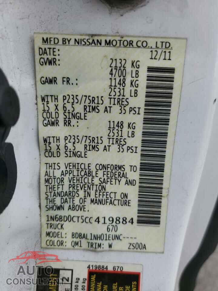 NISSAN FRONTIER 2012 - 1N6BD0CT5CC419884