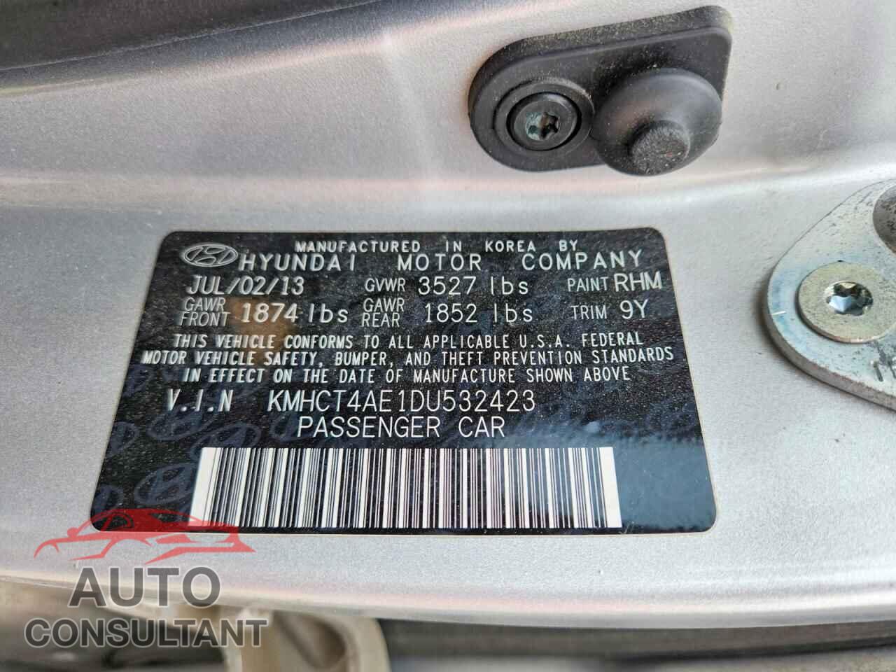 HYUNDAI ACCENT 2013 - KMHCT4AE1DU532423