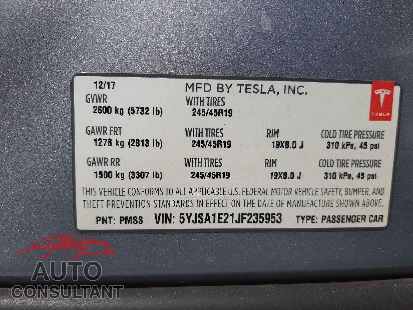 TESLA MODEL S 2018 - 5YJSA1E21JF235953