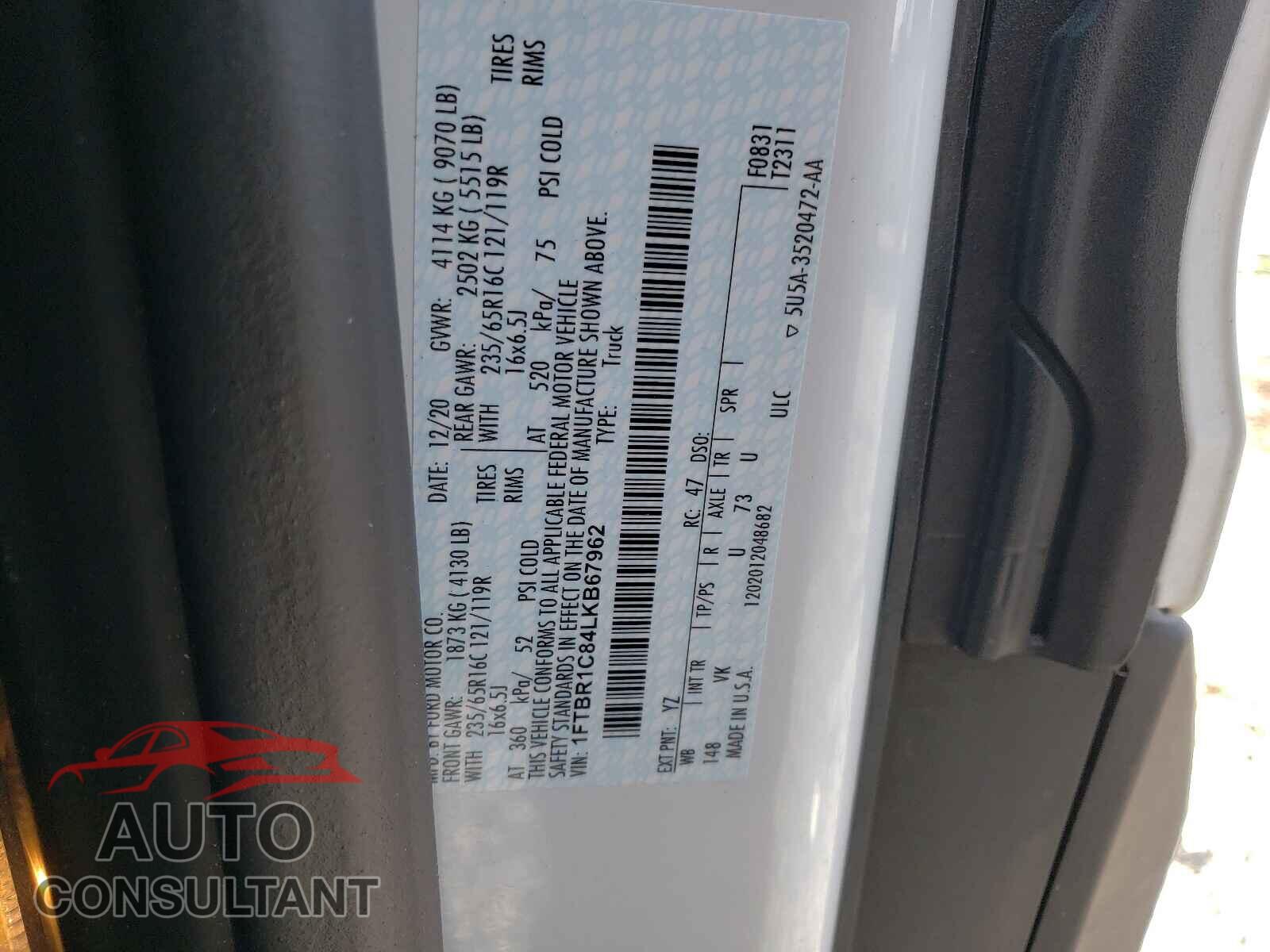 FORD TRANSIT CO 2020 - 1FTBR1C84LKB67962