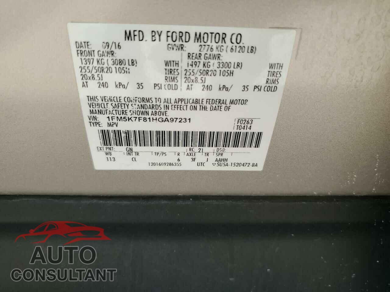 FORD EXPLORER 2017 - 1FM5K7F81HGA97231