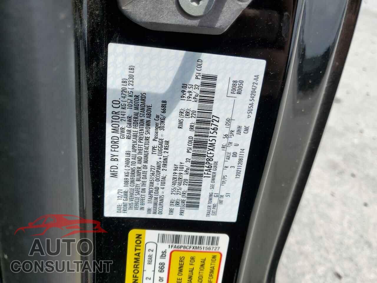 FORD MUSTANG 2021 - 1FA6P8CFXM5156727