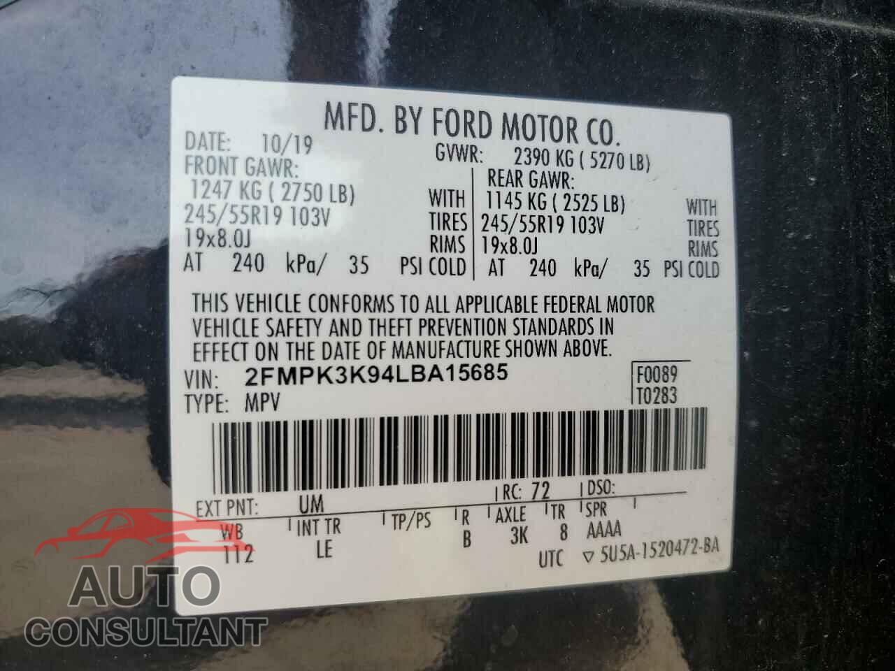 FORD EDGE 2020 - 2FMPK3K94LBA15685