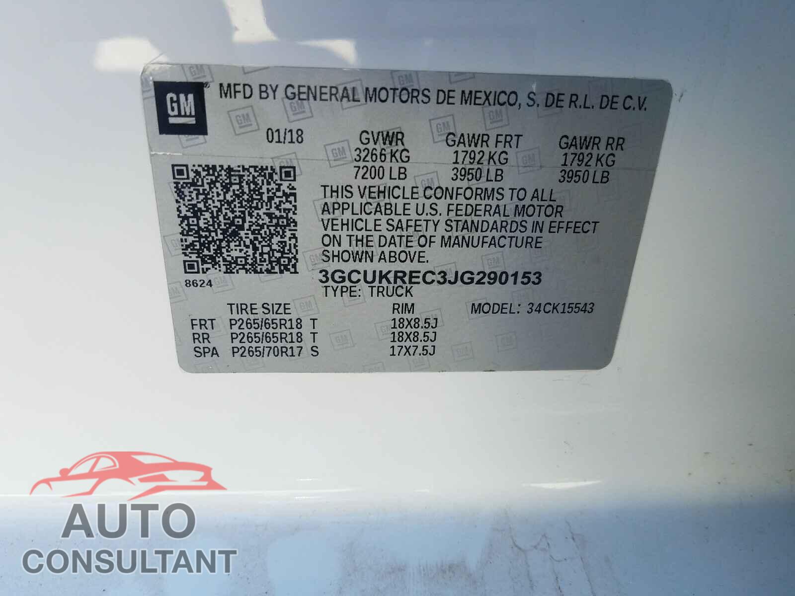 CHEVROLET SILVERADO 2018 - 3GCUKREC3JG290153