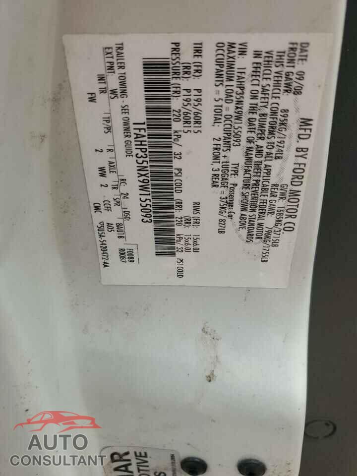 FORD FOCUS 2009 - 1FAHP35NX9W155093