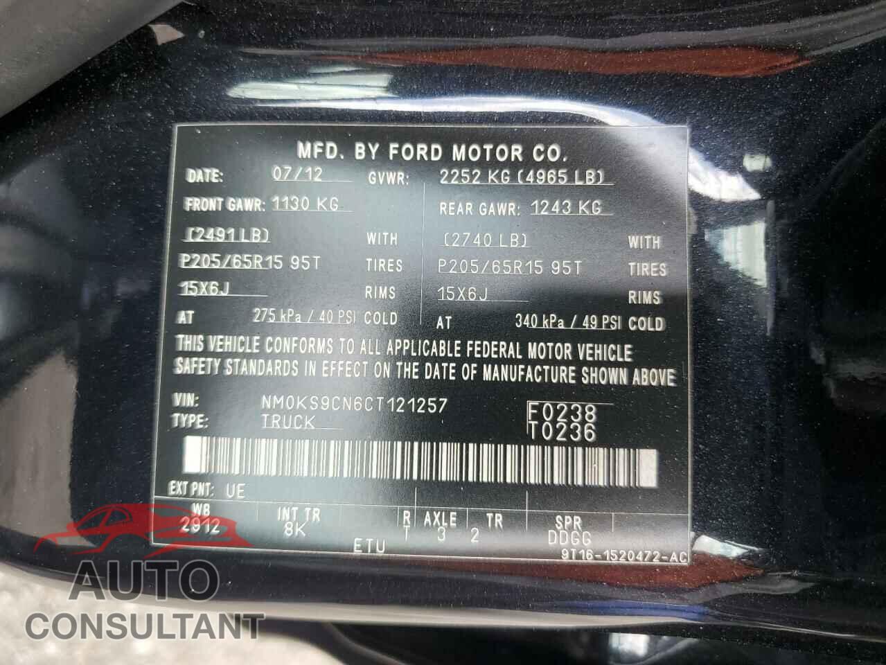FORD TRANSIT 2012 - NM0KS9CN6CT121257