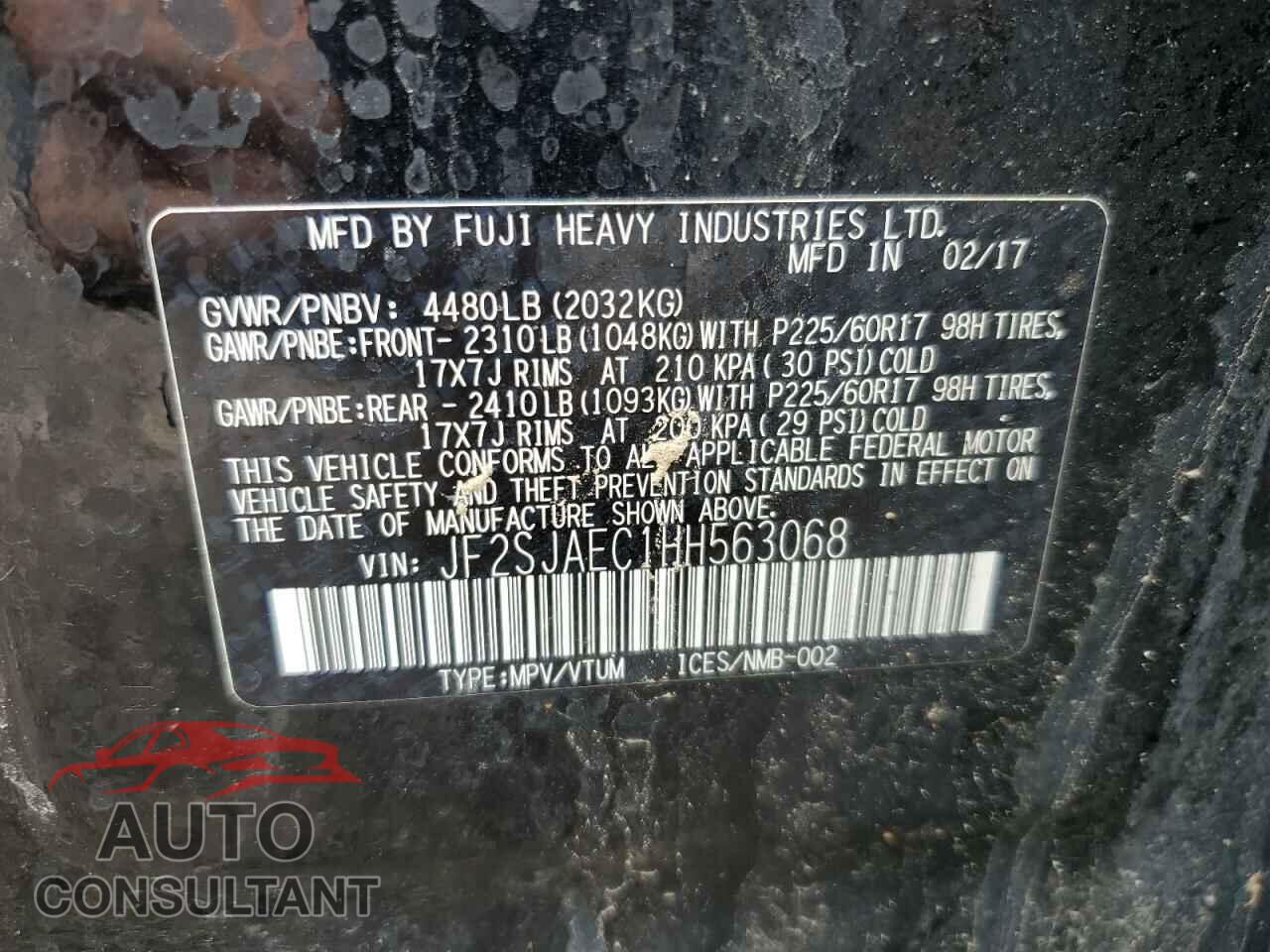 SUBARU FORESTER 2017 - JF2SJAEC1HH563068