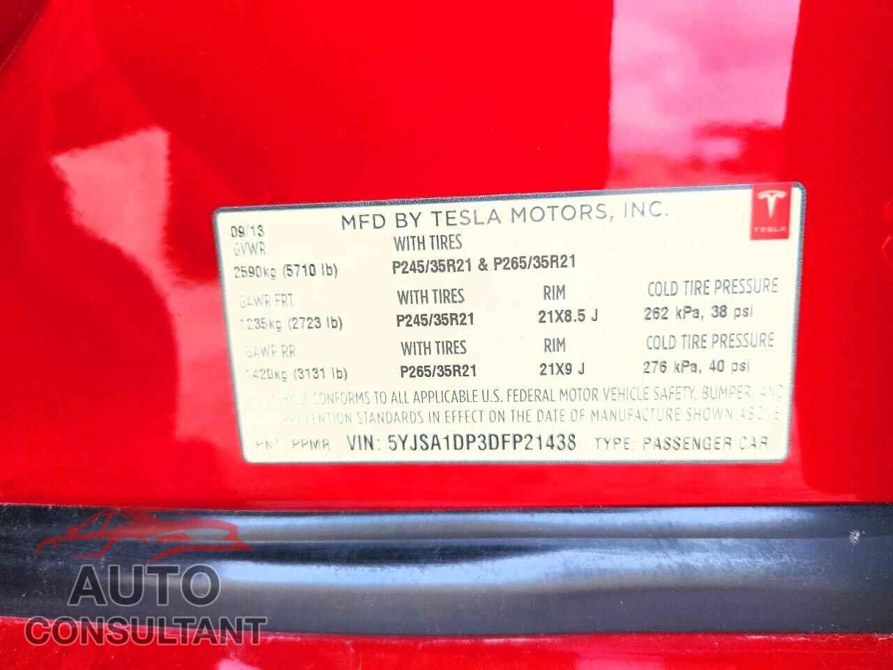 TESLA MODEL S 2013 - 5YJSA1DP3DFP21438