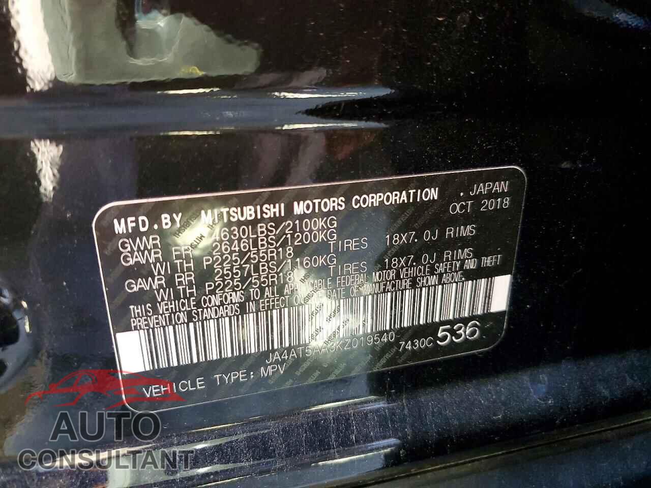 MITSUBISHI ECLIPSE 2019 - JA4AT5AA3KZ019540