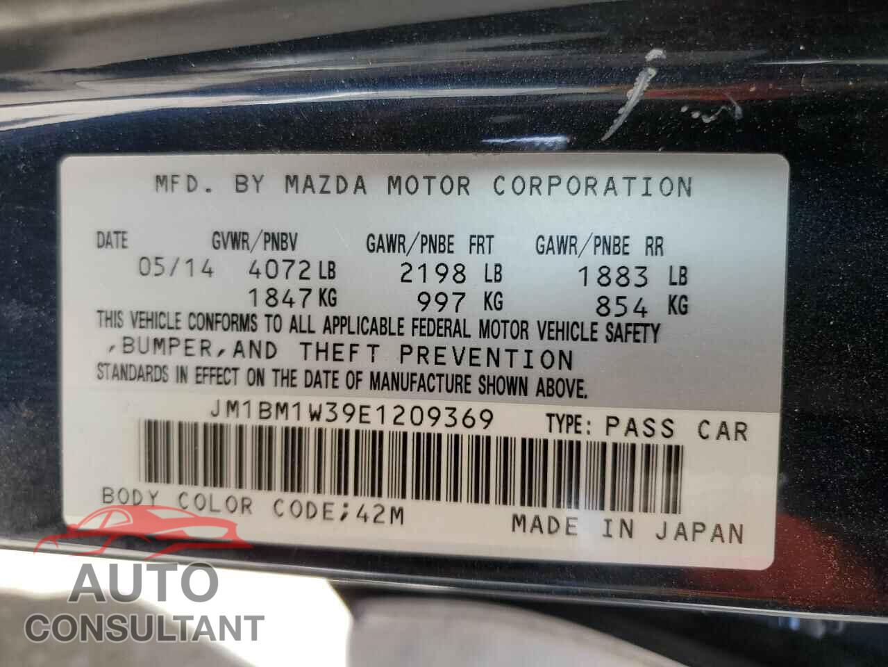 MAZDA 3 2014 - JM1BM1W39E1209369