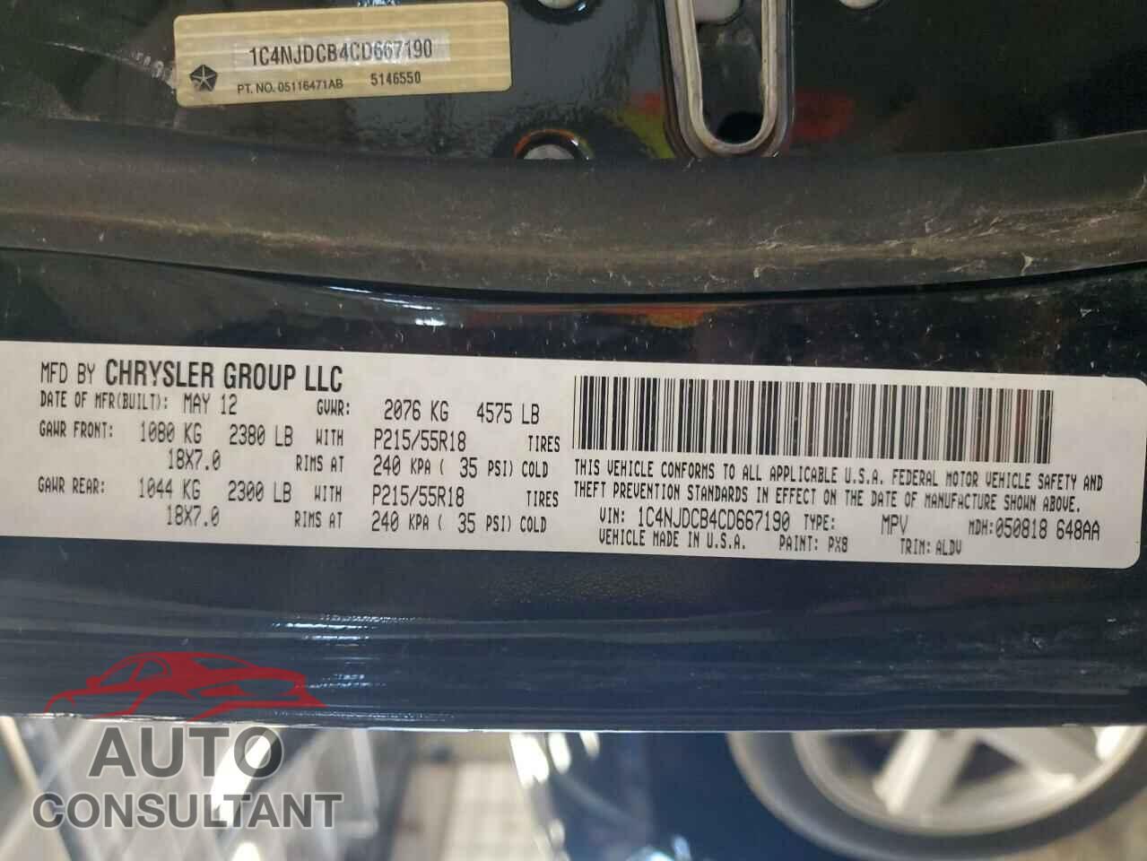 JEEP COMPASS 2012 - 1C4NJDCB4CD667190