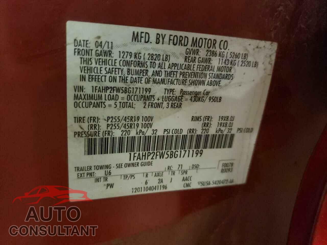 FORD TAURUS 2011 - 1FAHP2FW5BG171199