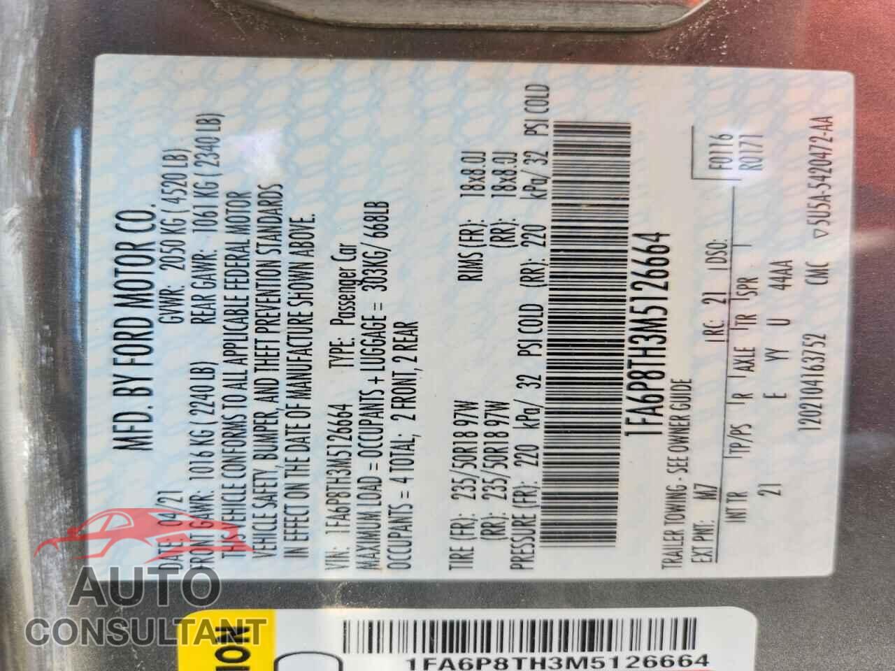 FORD MUSTANG 2021 - 1FA6P8TH3M5126664