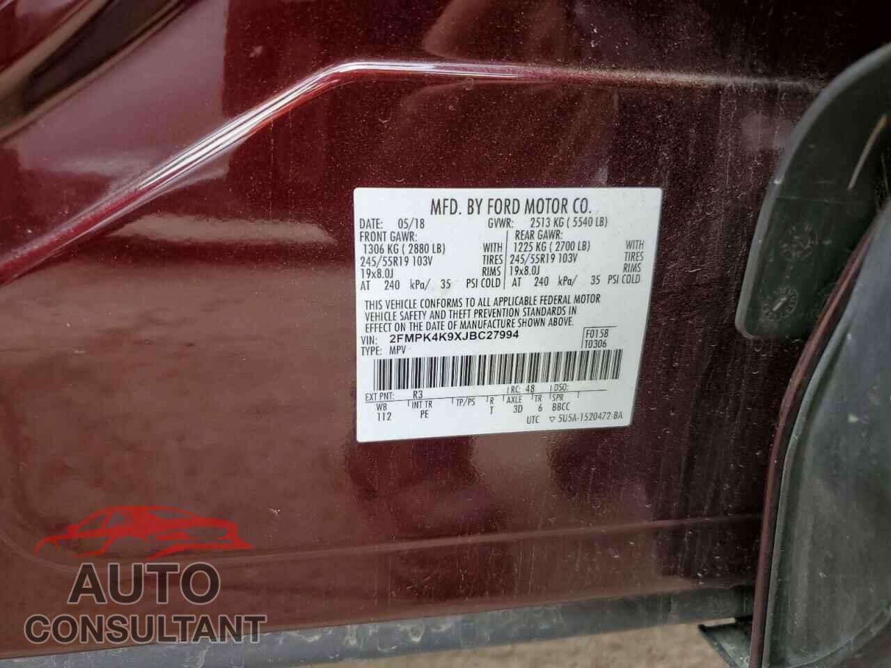 FORD EDGE 2018 - 2FMPK4K9XJBC27994