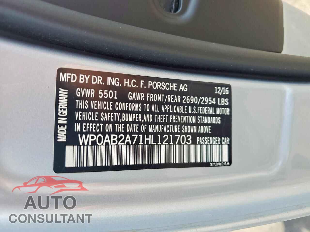 PORSCHE PANAMERA 2017 - WP0AB2A71HL121703