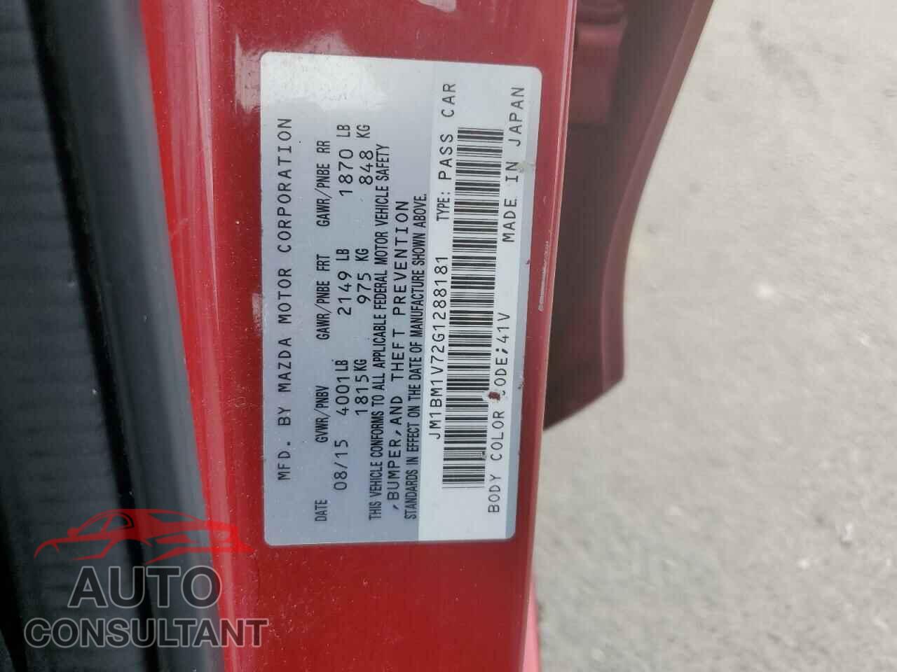 MAZDA 3 2016 - JM1BM1V72G1288181