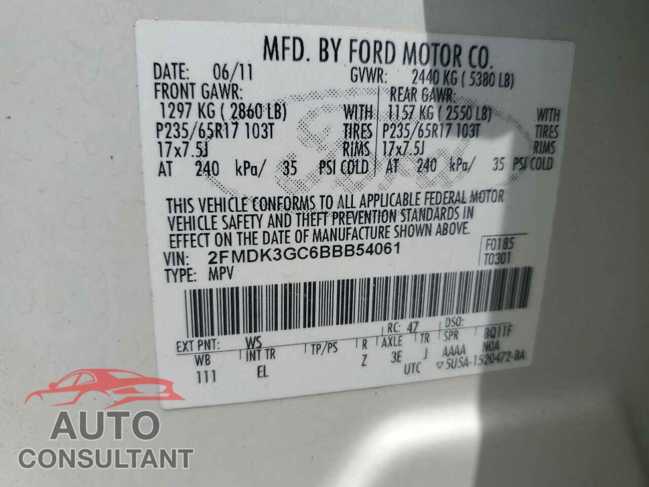 FORD EDGE 2011 - 2FMDK3GC6BBB54061
