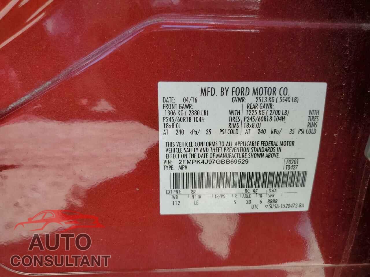 FORD EDGE 2016 - 2FMPK4J97GBB69529