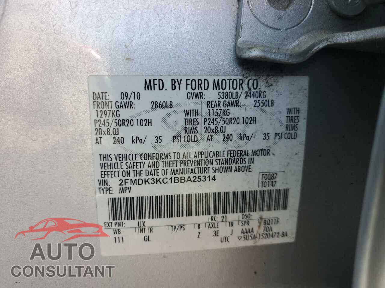 FORD EDGE 2011 - 2FMDK3KC1BBA25314