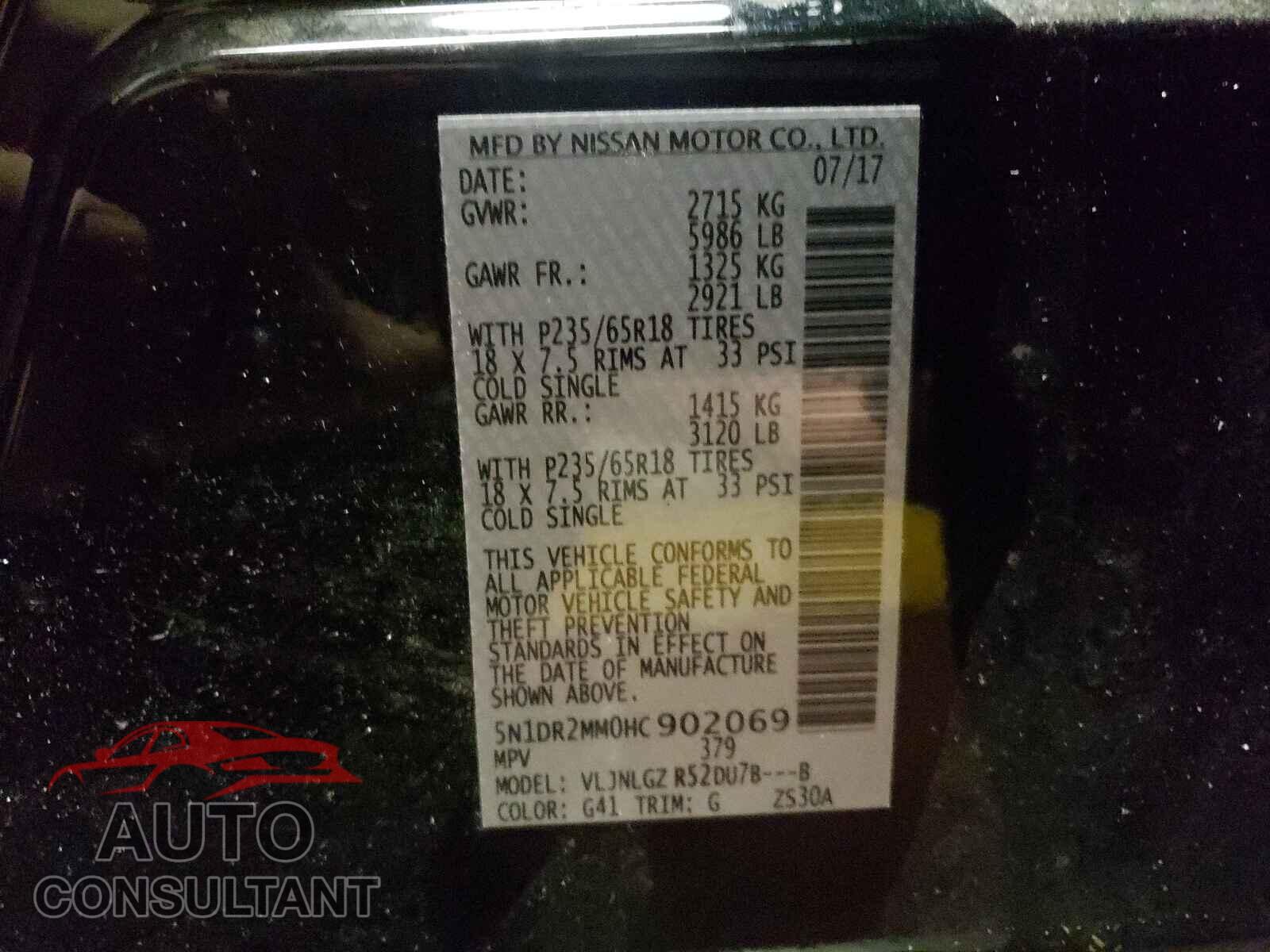 NISSAN PATHFINDER 2017 - 5N1DR2MM0HC902069
