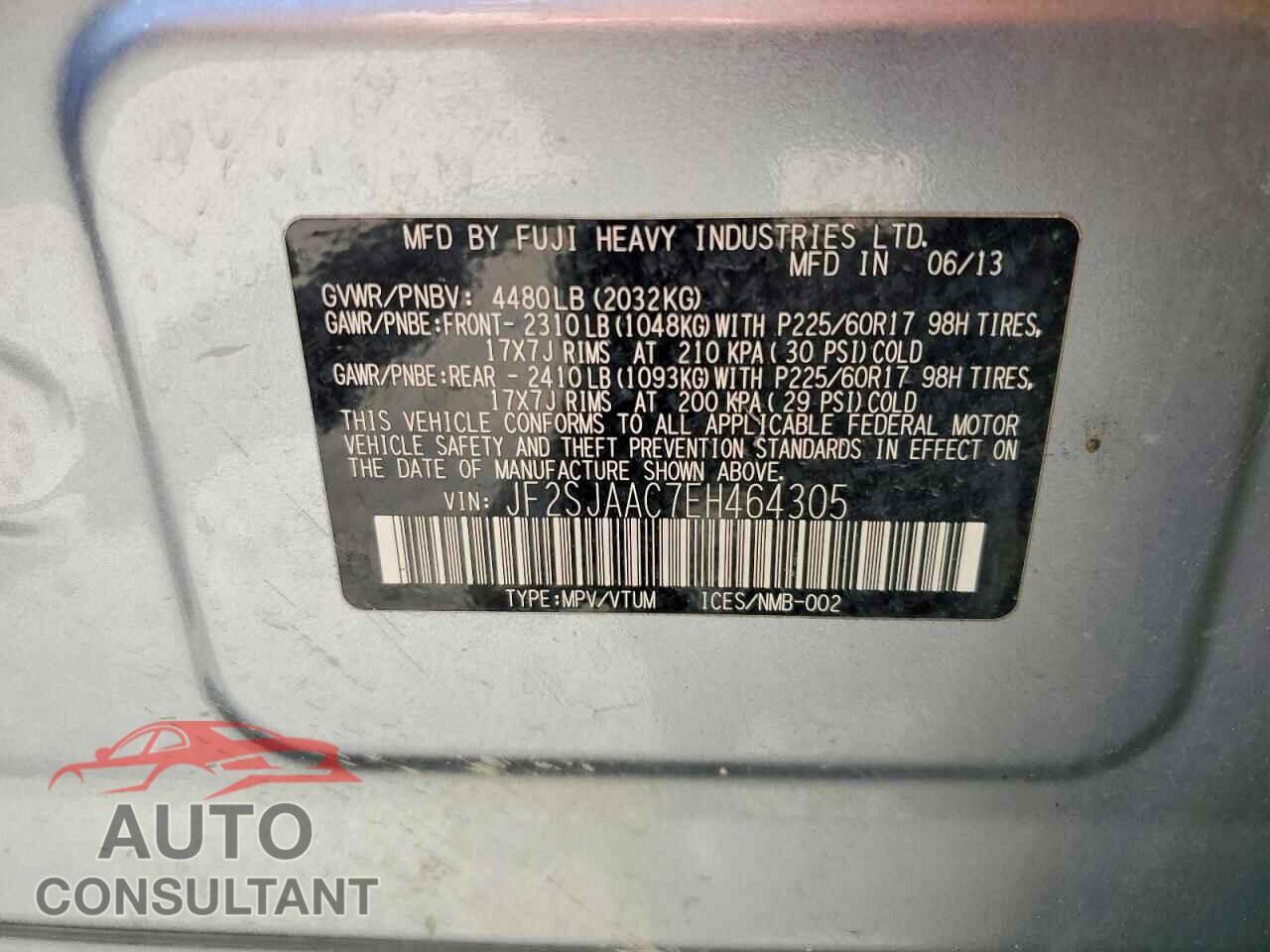 SUBARU FORESTER 2014 - JF2SJAAC7EH464305
