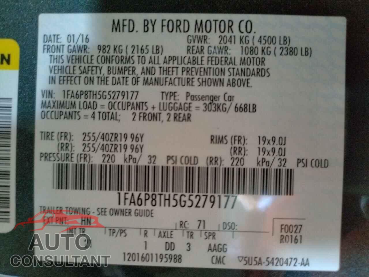 FORD MUSTANG 2016 - 1FA6P8TH5G5279177