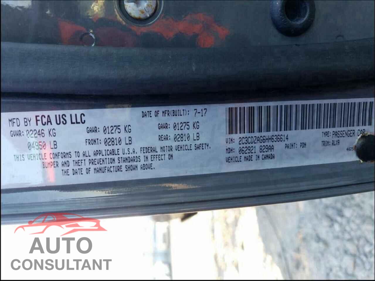 DODGE CHALLENGER 2017 - 2C3CDZAG6HH636614