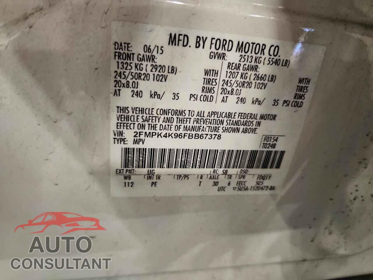 FORD EDGE 2015 - 2FMPK4K96FBB67378