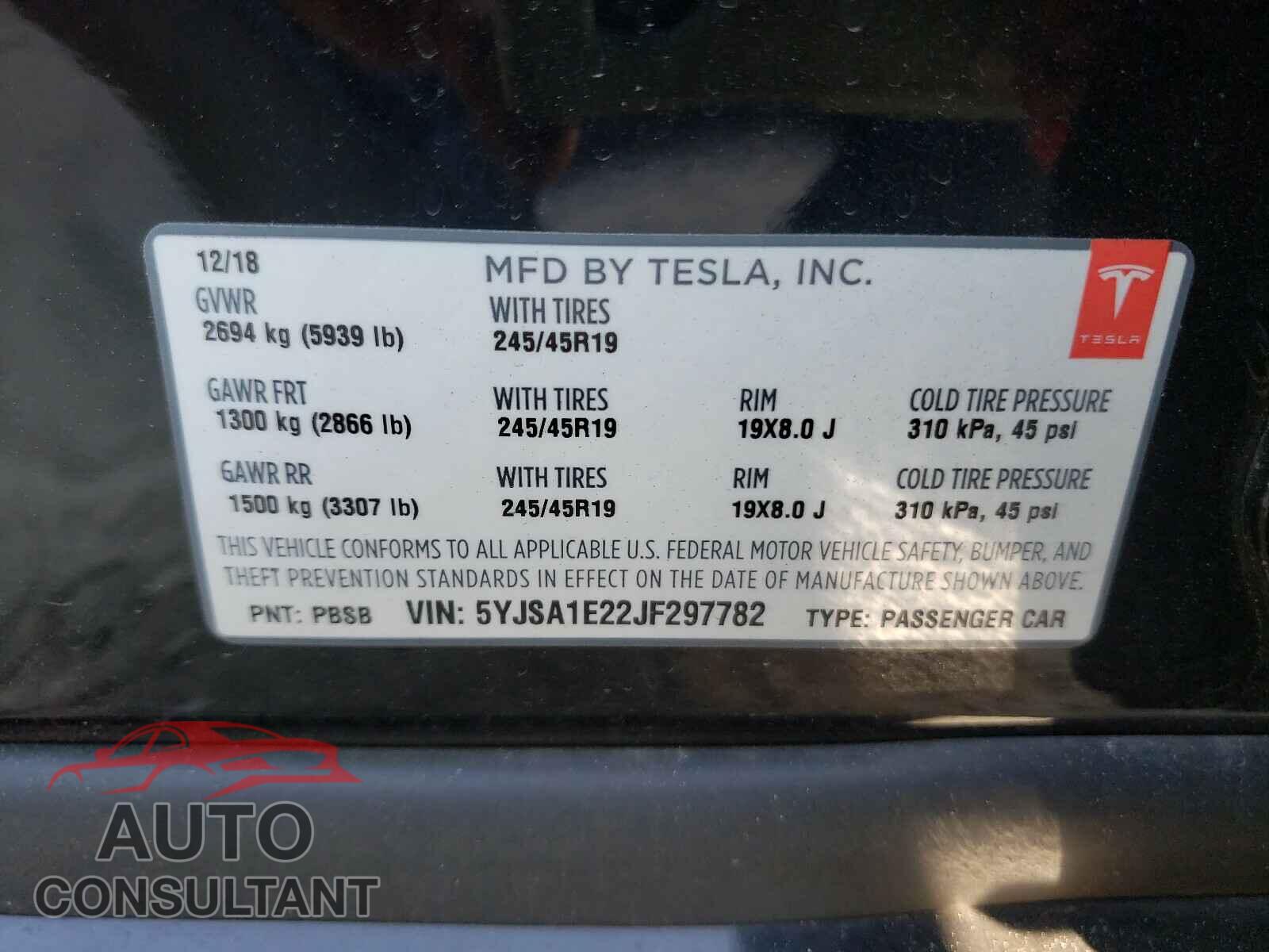 TESLA MODEL S 2018 - 5YJSA1E22JF297782