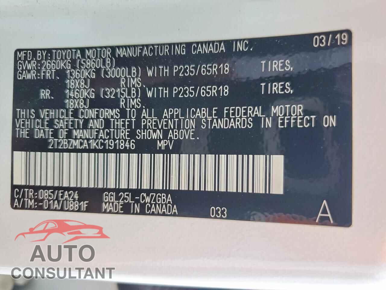 LEXUS RX350 2019 - 2T2BZMCA1KC191846