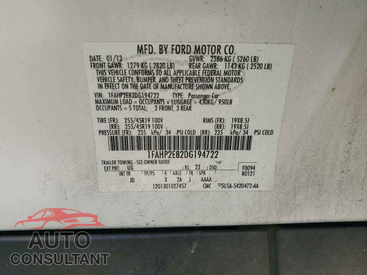 FORD TAURUS 2013 - 1FAHP2E82DG194722