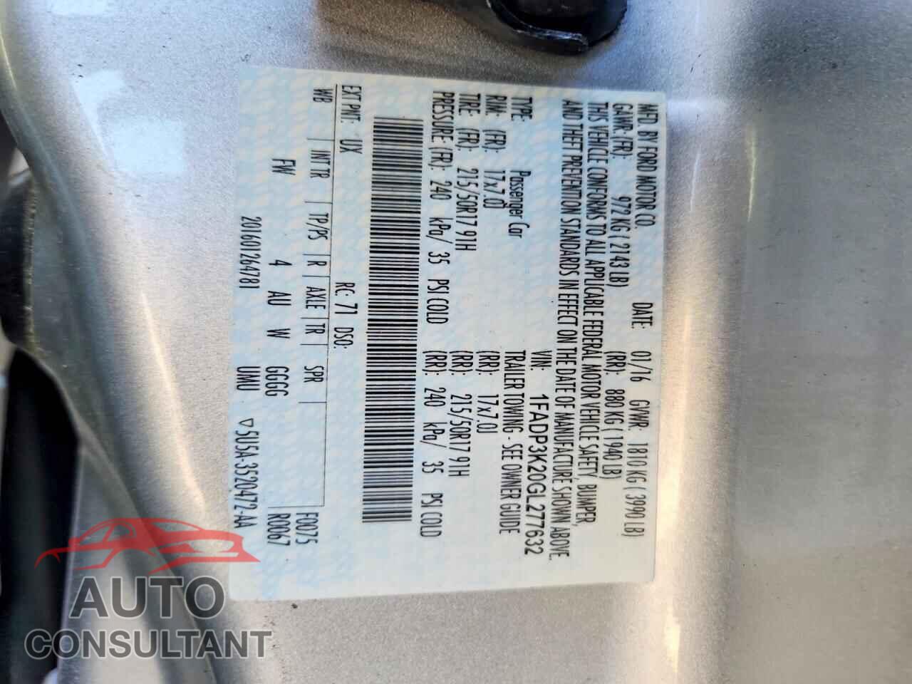 FORD FOCUS 2016 - 1FADP3K20GL277632