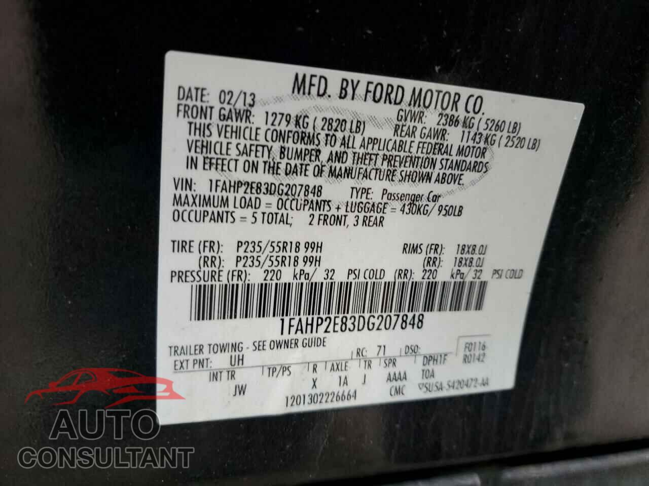 FORD TAURUS 2013 - 1FAHP2E83DG207848