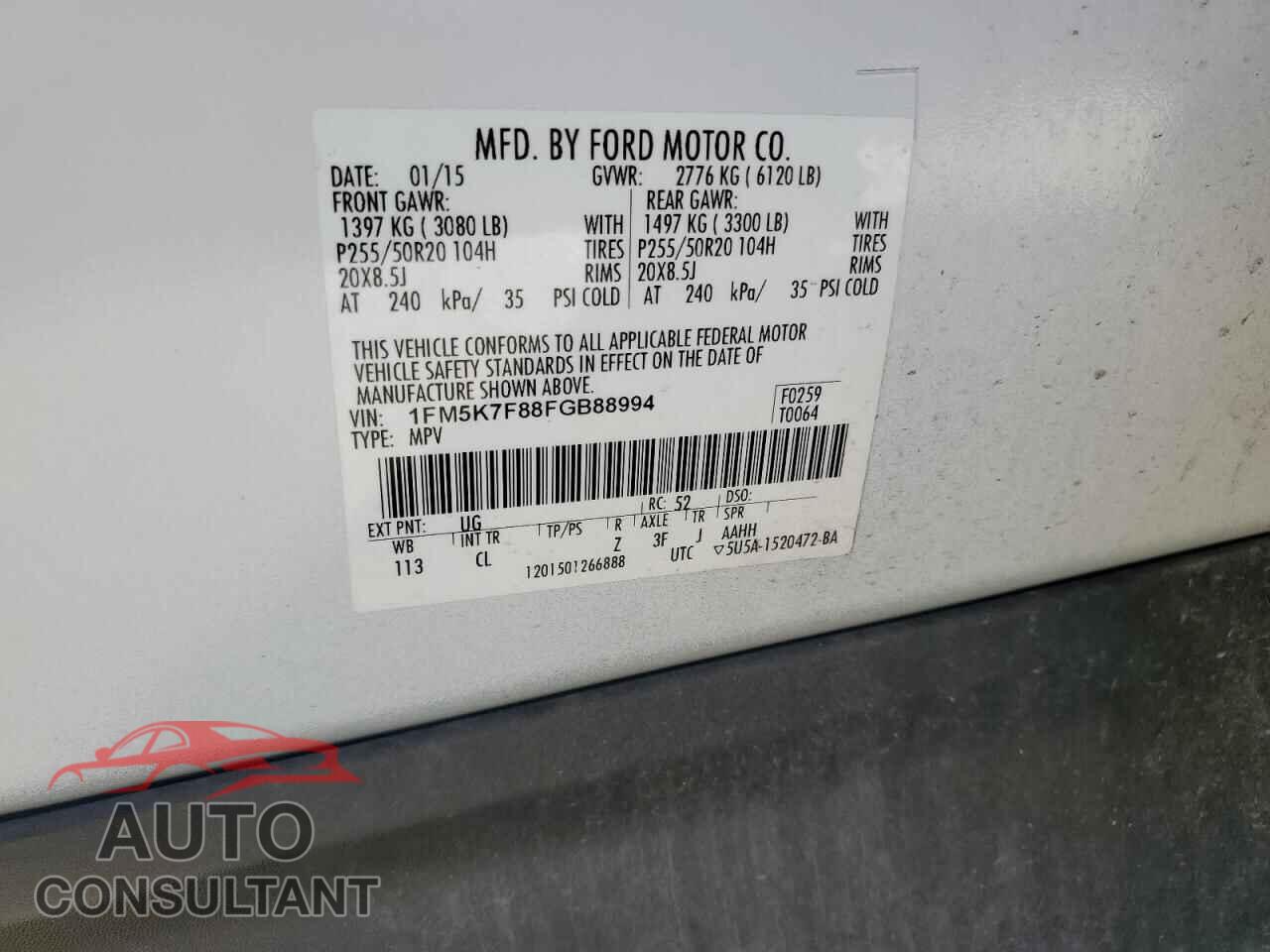 FORD EXPLORER 2015 - 1FM5K7F88FGB88994
