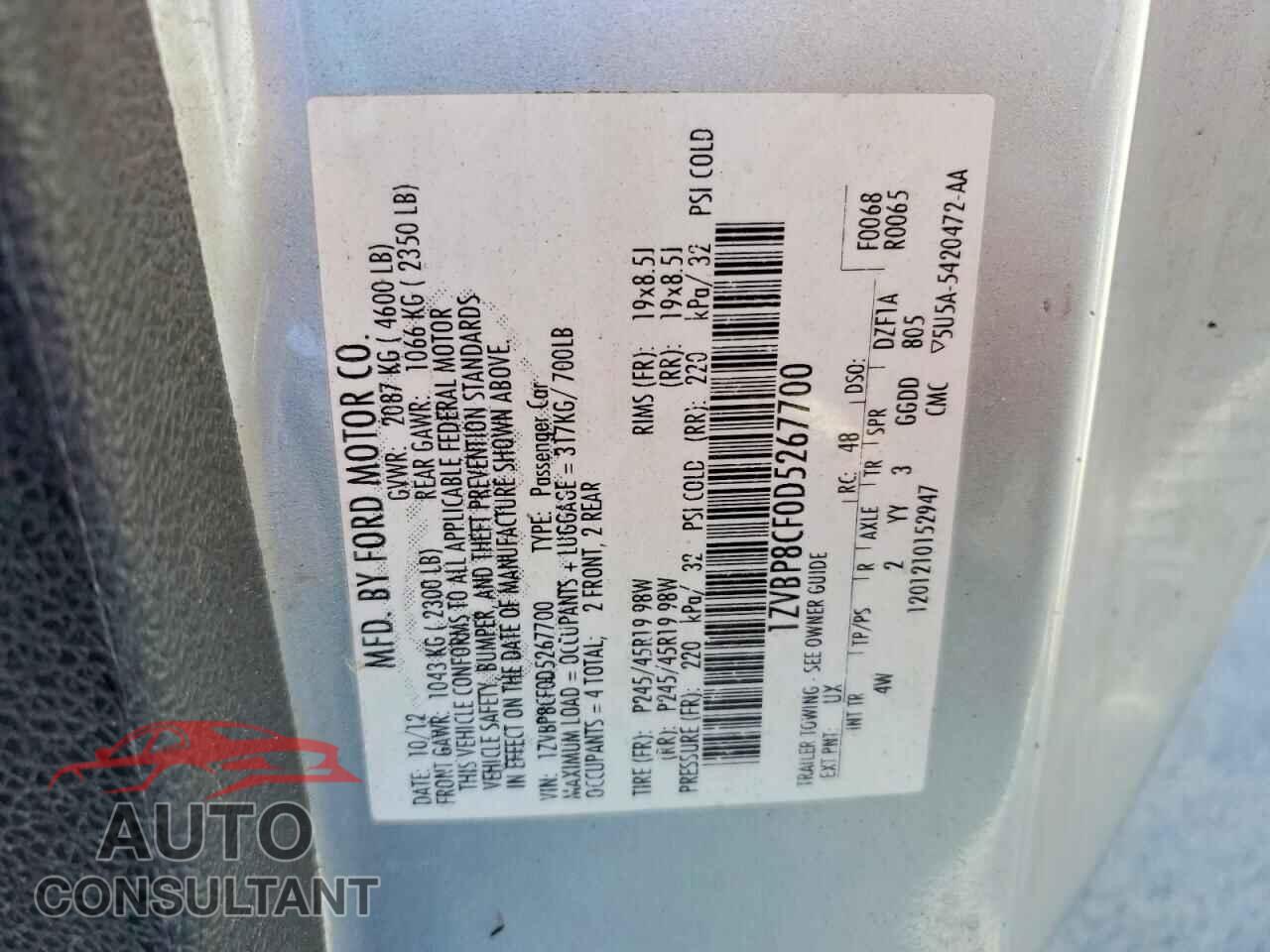 FORD MUSTANG 2013 - 1ZVBP8CF0D5267700
